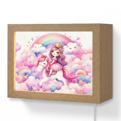 Wandlamp 20x15 cm - Oplaadbaar - Eenhoorn - Prinses - Unicorn - Roze - Regenboog - Wandlampen binnen woonkamer - Slaapkamer lamp met kabel - Decoratieve nachtlamp - Vloerlamp snoer