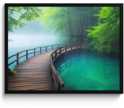 Poster in lijst - Fotolijst 70x50 cm - Posters - Brug - Water - Rivier - Bos - Posterlijst zwart - Decoratie - Wanddecoratie woonkamer - Muurdecoratie slaapkamer