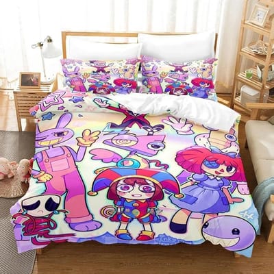 De Amazing Digital Circus Beddengoedset Exquise Bedbenodigdheden Set Dekbedovertrek Beddekbedset Beddengoedset Verjaardagscadeaus EU single(135x200cm)