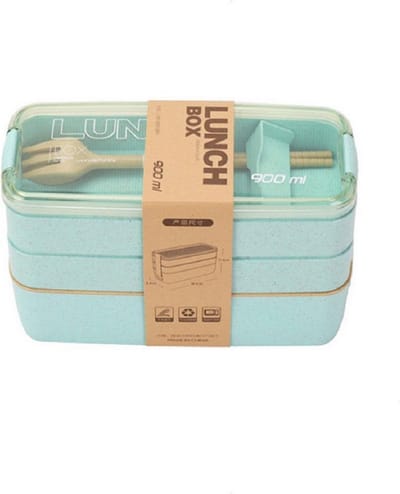 Bento Lunchbox - Lunchtrommel 900ml 3 laags - inclusief bestek - Groen - Meal Prep Bento Box