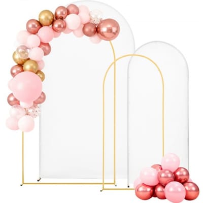 VEVOR Trouwboog, Set van 2 (2,2 M & 1,8 M), Achtergrondstandaard, Goudkleurige metalen Boog, Trouwboog, Ballonnenboog met Hoes voor Bruiloften, Verjaardagsfeesten, Festivals & Ceremonies