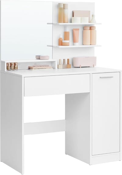 Toilettafel met Spiegel en Opslag | Kaptafel voor Make-up Organisatie in Wit