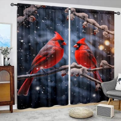 2 stuks Gordijn met print van Noordelijke Kardinaal voor Huisdecoratie - Tunnel voor roede Raambekleding voor Slaapkamer, Kantoor, Keuken en Woonkamer 52.5cmX116cmX2pcs gray