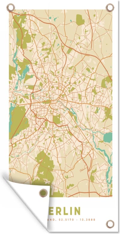 Schuttingposter Berlin - Stadskaart - Vintage - Kaart - Plattegrond - 100x200 cm - Tuindoek