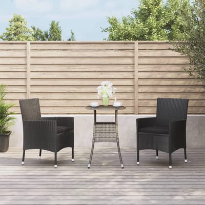 vidaXL - 3-delige - Bistroset - met - kussens - poly - rattan - zwart