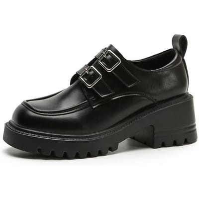 Winter Dames Lok Fu Schoenen Dames Zacht Platform, Eén Pedal Mat Klein Leren Schoenen, Britse Stijl Ronde Neus Verhoogd Klein Leren Schoenen. 40 black
