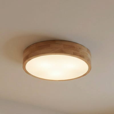 Lindby - plafondlamp hout - 3lichts - rubberhout, kunststof - H: 8 cm - E27 - licht hout, wit