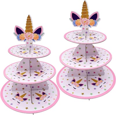 2 Setten Taartstandaards met 3 Lagen van Karton voor Cupcakes en Gebak