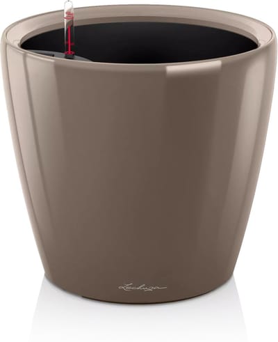 LECHUZA CLASSICO PREMIUM LS 28 - Plantenbak - met uitneembare binnenbak - met bewateringssysteem - ALL-IN-ONE set met LECHUZA-PON - taupe hoogglans