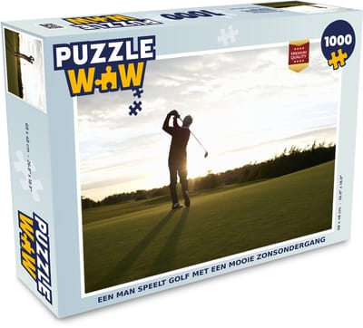 Puzzel Een man speelt golf met een mooie zonsondergang - Legpuzzel - Puzzel 1000 stukjes volwassenen