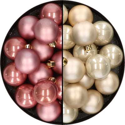 32x stuks kunststof kerstballen mix van lichtroze en champagne 4 cm - Kerstversiering