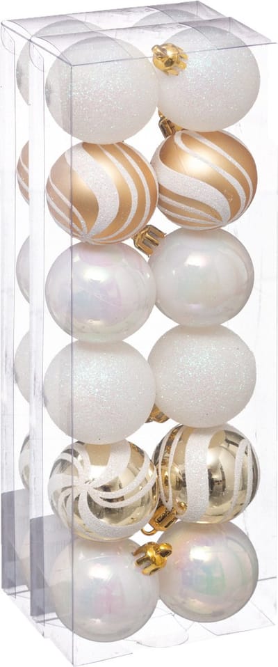 Atmosphera kerstballen 24x -parelmoer wit/goud - 4 cm - kunststof