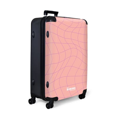 NoBoringSuitcases.com® - Koffer groot - Reiskoffer lichtgewicht - Roze met paarse golvende lijnen - Rolkoffer met 4 wielen - Grote trolley XL - 98 liter bagage