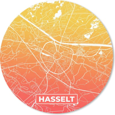 Muismat rond 20x20 cm - Mousepad Stadskaart - Hasselt - België - Oranje - Ronde muismatten