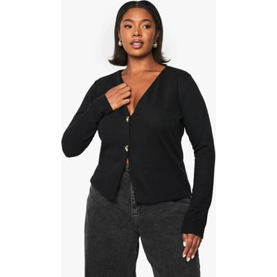 boohoo Dames PLUS GEBREIDE CARDIGAN MET GOUDEN KNOPEN | Zwart | Maat: 44