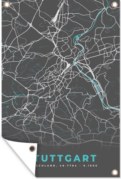 Muurdecoratie Plattegrond – Stuttgart – Blauw – Stadskaart – Kaart - Duitsland - 120x180 cm - Tuinposter - Tuindoek