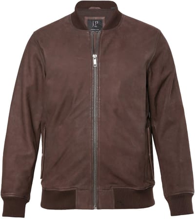 JP 1880 - Heren - Leren blouson nubuck-lamsleer collegekraag - Donkerbruin - Maat 3XL