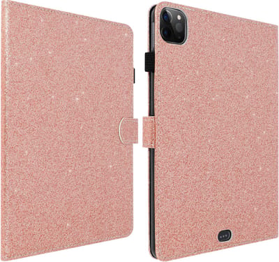 Avizar Glitter Case geschikt voor iPad Pro 11 , Air 2020 , 2022 Stand Functie Champagne, Rose goud