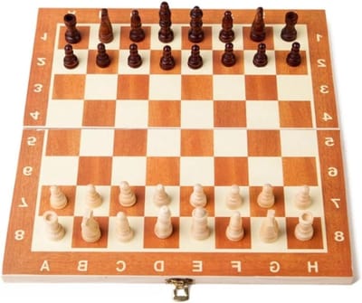 Schaakspel Hout - Schaakbord Opvouwbaar - Intelligentie Stimuleren - Magnetische Stukken - 30x30cm - Beige Bruin