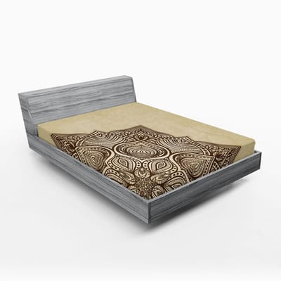 ABAKUHAUS Brown Mandala Fitted Sheet, Bloemendetail, zacht stoffen beddengoed Rondom elastisch elastiek, 150 x 190 cm, Beige en Bruin