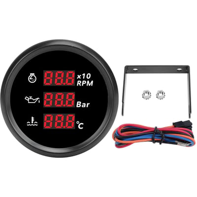 52mm Digitale Oliedruk Watertemperatuurmeter met Achtergrondverlichting 3-in-1 LED Display Toerenteller voor Boot Jacht Camper Vrachtwagen 810‑00325 Black Dial with Black Bezel