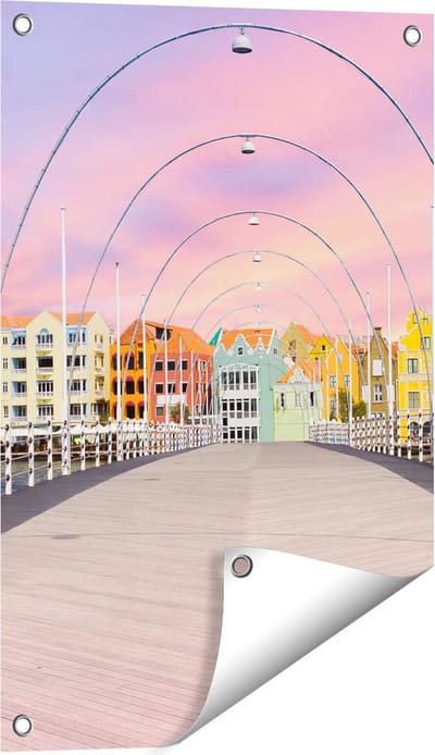 Gards Tuinposter Willemstad Gekleurde Huisjes in Cura�ao - 40x60 cm - Tuindoek - Tuindecoratie - Wanddecoratie buiten - Tuinschilderij