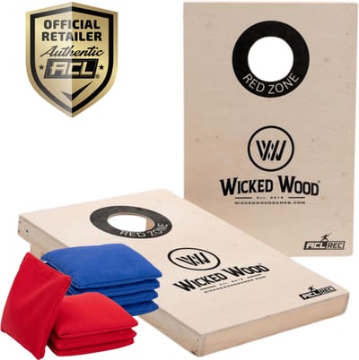 Wicked Wood Games – Cornhole Set “Black Red Zone” – 90x60 cm – Inclusief 2 Boards en 8 Zakjes – 100% Hout – Officiële ACL Licentie