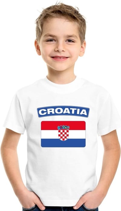 Supporters kleding - t-shirt van vlag Kroatie - wit - voor kinderen - korte mouwen - sport 110/116