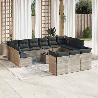 vidaXL - 14-delige - Loungeset - met - kussens - poly - rattan - lichtgrijs