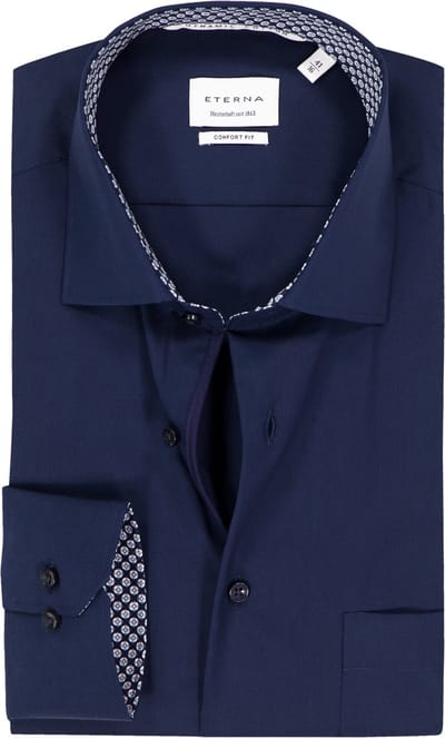 ETERNA comfort fit overhemd - popeline - donkerblauw - Strijkvrij - Boordmaat: 42