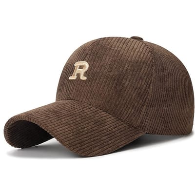 Casquette de Baseball en Velours Côtelé avec Lettre 'R' Brodée en 3D Couleur Unie Chapeau Structuré Réglable Accessoire Élégant pour l'Automne et l'Hiver Adjustable brown