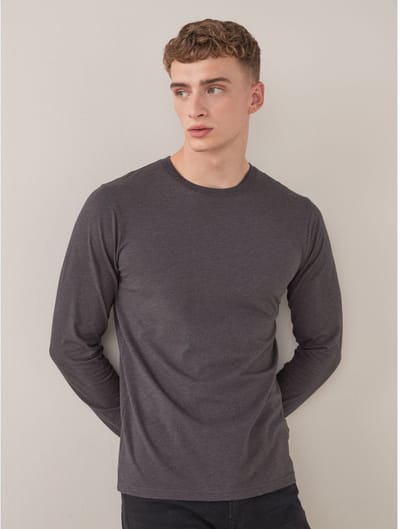 Next - Heren - Slim-fit T-shirt met lange mouwen en ronde hals - Grijs