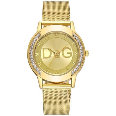 Luxe Dameshorloges Met Diamanten Eenvoudig Digitaal Ontwerp Dames Quartz Horloge Casual Gouden Mesh Band Dames Horlogeband beige