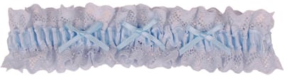 Kousenband Trouwen Lichtblauw met Broderie & Lichtblauwe Strikjes - 33cm Elastisch