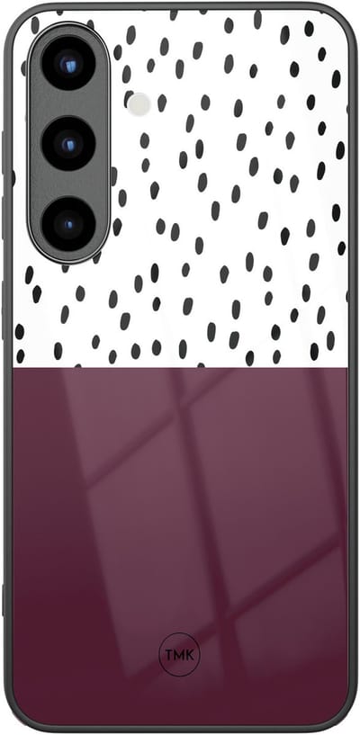 Hoesje geschikt voor Samsung Galaxy S25 - Burgundy dots - Paars - TPU luxe case (glossy toplaag) - Gestipt - Hardcase backcover zwart