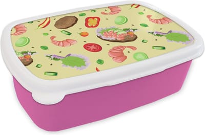 Broodtrommel Roze - Lunchbox - Brooddoos - Patroon - Eten - Groente - 18x12x6 cm - Kinderen - Meisje