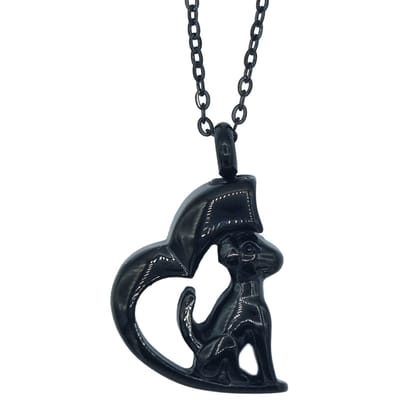 Ketting met Ashanger Hond in Hart - Premium Staal – Zwart vacuüm PVD coating - Lengte 45 cm
