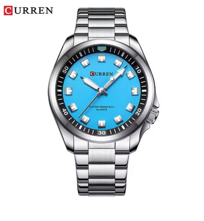 Curren Horloge – Mannen – Zilverkleurige Band met Blauwe Wijzerplaat – Model 8451 – 44 mm – Stijlvol Herenhorloge – Perfect Cadeau