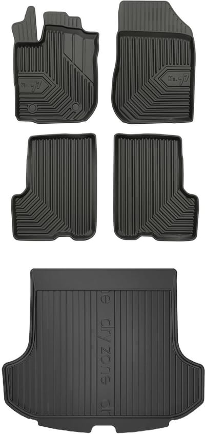 FROGUM - Voordeelset No.77 & DRY ZONE - Geschikt voor DACIA Logan MCV 2 Kombi (2013-2020) - Rubberen matten + Kofferbakmat - Zwart