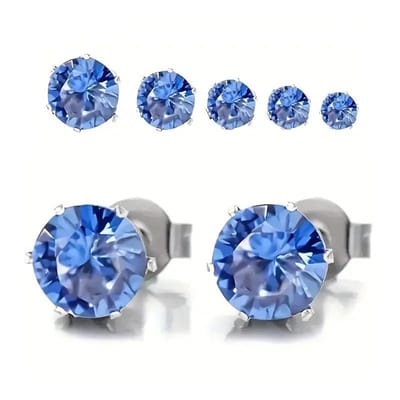 Aramat Jewels | Oorbellen | RVS Zirkonia Oorbellen Donkerblauw Rond - Blauwe Kristal Oorstekers | Zilverkleur / 5mm | | | Staal | Kinderen, Volwassenen | Verkleurd niet
