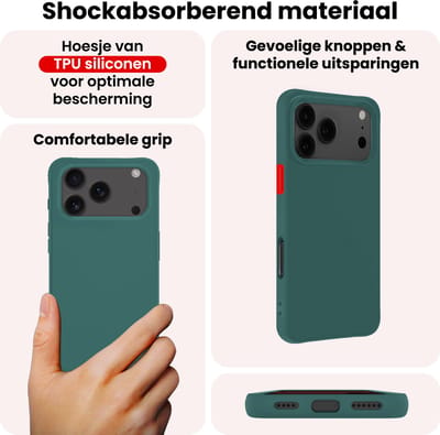 Hoesje - 2 Stuks - Geschikt voor Apple iPhone 17 Pro Max - Sterk & Shockproof - Case Siliconen - Back Cover - Telefoon Hoes - Donkergroen