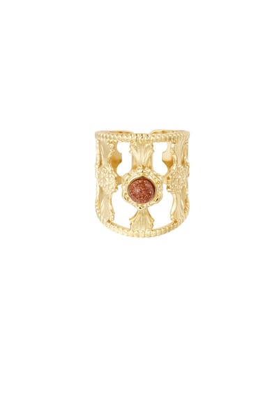Sierlijke Gouden RVS Statement Ring Met Rode Natuursteen - Verstelbare Stainless Steen Ringen - Gouden Dames Ringen met steen