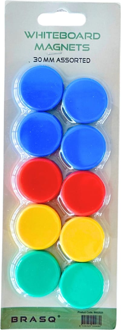 BRASQ Magneten assorti - Diameter 3cm, geassorteerde kleuren, doos met 10 stuks - 30 mm - 10 stuks