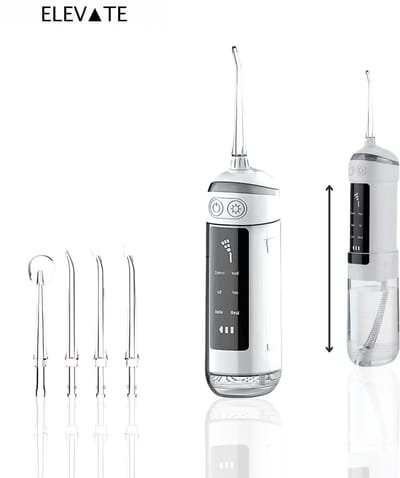 ELEVATE Draadloze Waterflosser – Oplaadbaar met USB-C – 6 Standen – IPX7 Waterdicht – 180ml – Tot 50 Dagen Batterij – Inclusief 4 Opzetstukken – Voor Gezond Tandvlees en Wittere Tanden