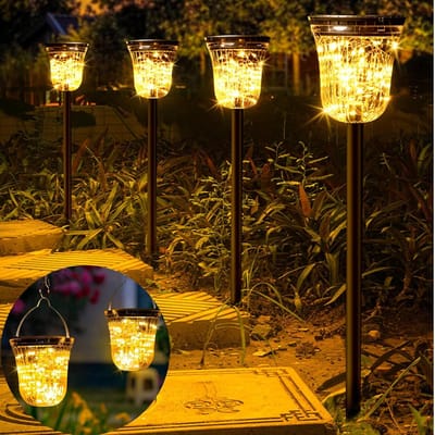 Solar Pathway Lights - Hangende Solar Lantaarns - Buitenverlichting Tuin - 2200 mAH Batterij - 63.8 cm Hoog - Zwart