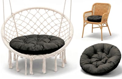 Stoelkussen Rond 60 cm – Zitkussen voor Tuinstoel Rotan & Schommelstoel – zachte ronde zitting waterafstotend voor Terras Balkon Tuin Binnen en Buiten Grafiet ecologisch linnen