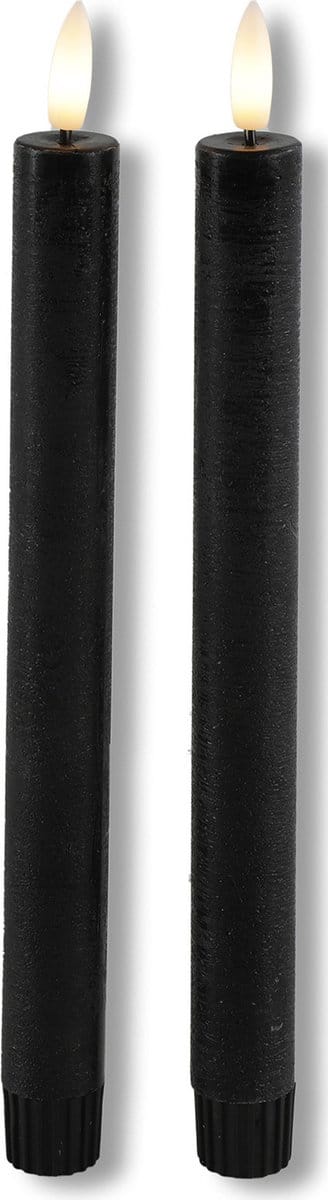 LED kaarsen met bewegende vlam 2x - zwart - Afstandsbediening - Dinerkaars rustiek wax 23 cm - LED kaars batterij