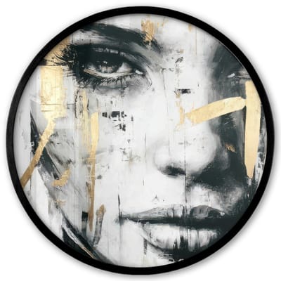 Poster in lijst Rond - Fotolijst 40x40 cm - Posters - Portret - Vrouw - Penseelstreken - Goud - Ronde posterlijst zwart - Decoratie - Wanddecoratie woonkamer - Muurdecoratie slaapkamer
