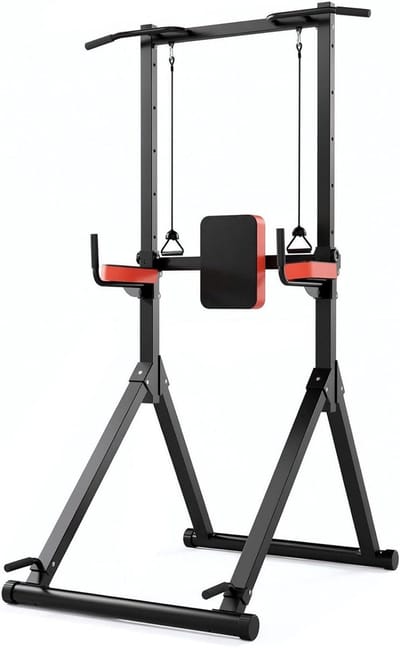 Power Tower Dip Station - Optrekstang Krachttraining - Thuis Fitness - 9-voudig In Hoogte Verstelbaar - 243 cm - Zwart