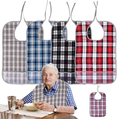 Volwassen Slabbetjes 4 Stuks - Waterdicht - In Khaki, Blauw, Zwart en Rood - Ideaal voor Senioren - ShopVlot